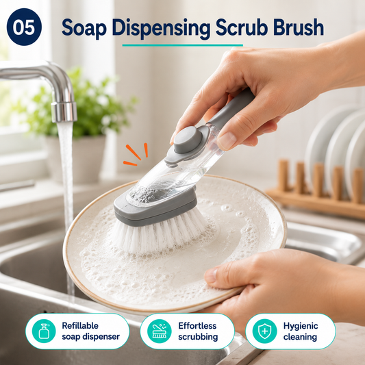 Refillable Soap Dispensing Dish Scrub Brush